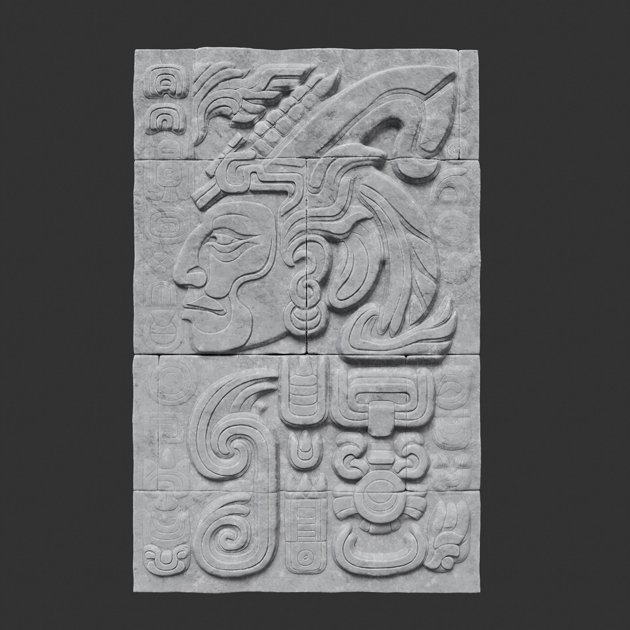 Low poly Gray Mayan Temple Wall 230719 Low-poly 3D model_8