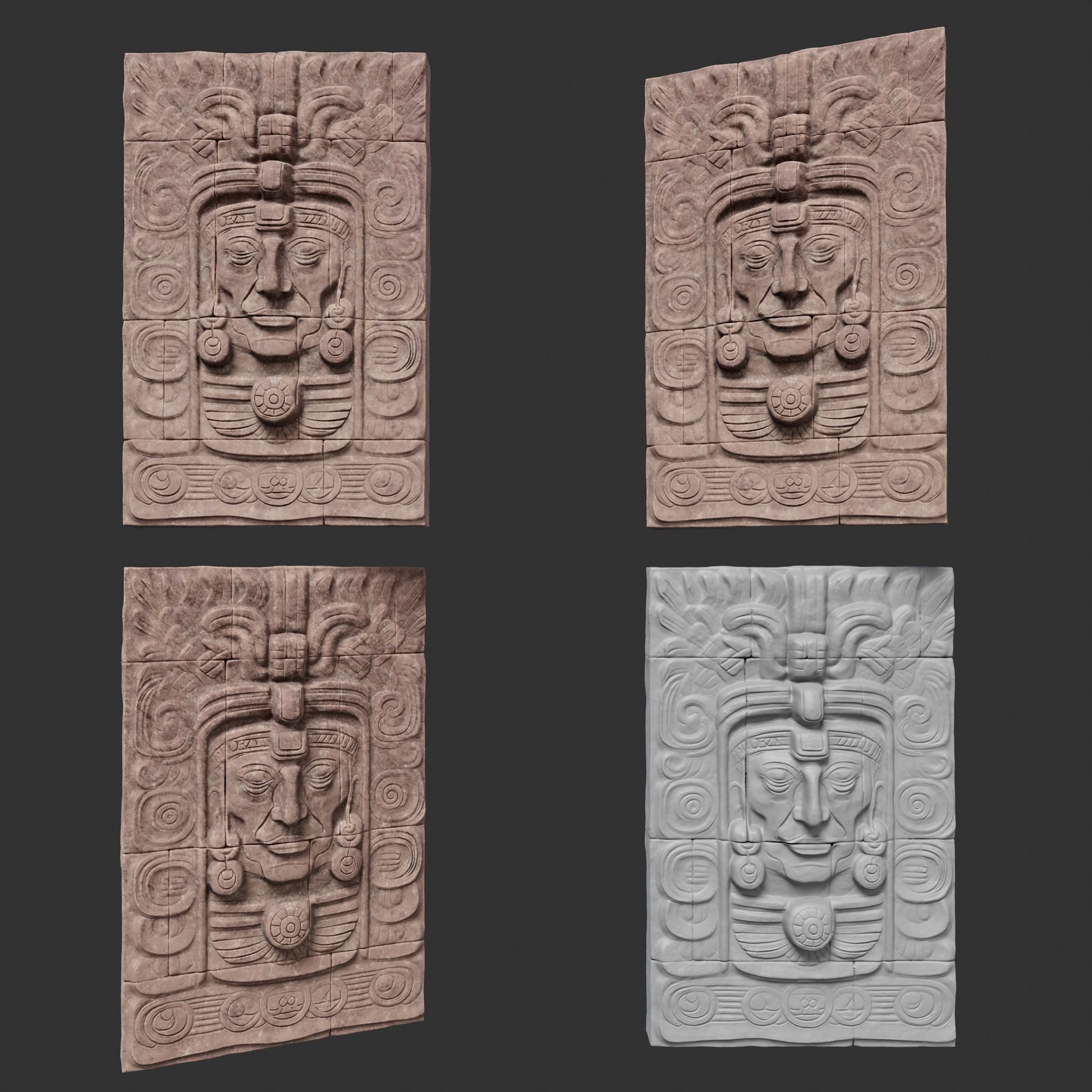 Low poly Yellow Mayan Temple Wall 230719 Low-poly 3D model_19