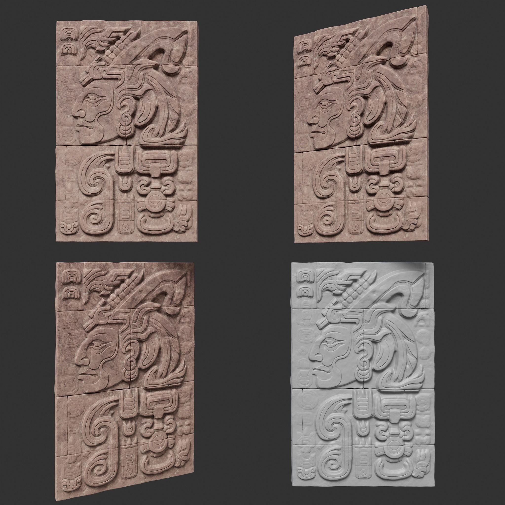 Low poly Yellow Mayan Temple Wall 230719 Low-poly 3D model_9