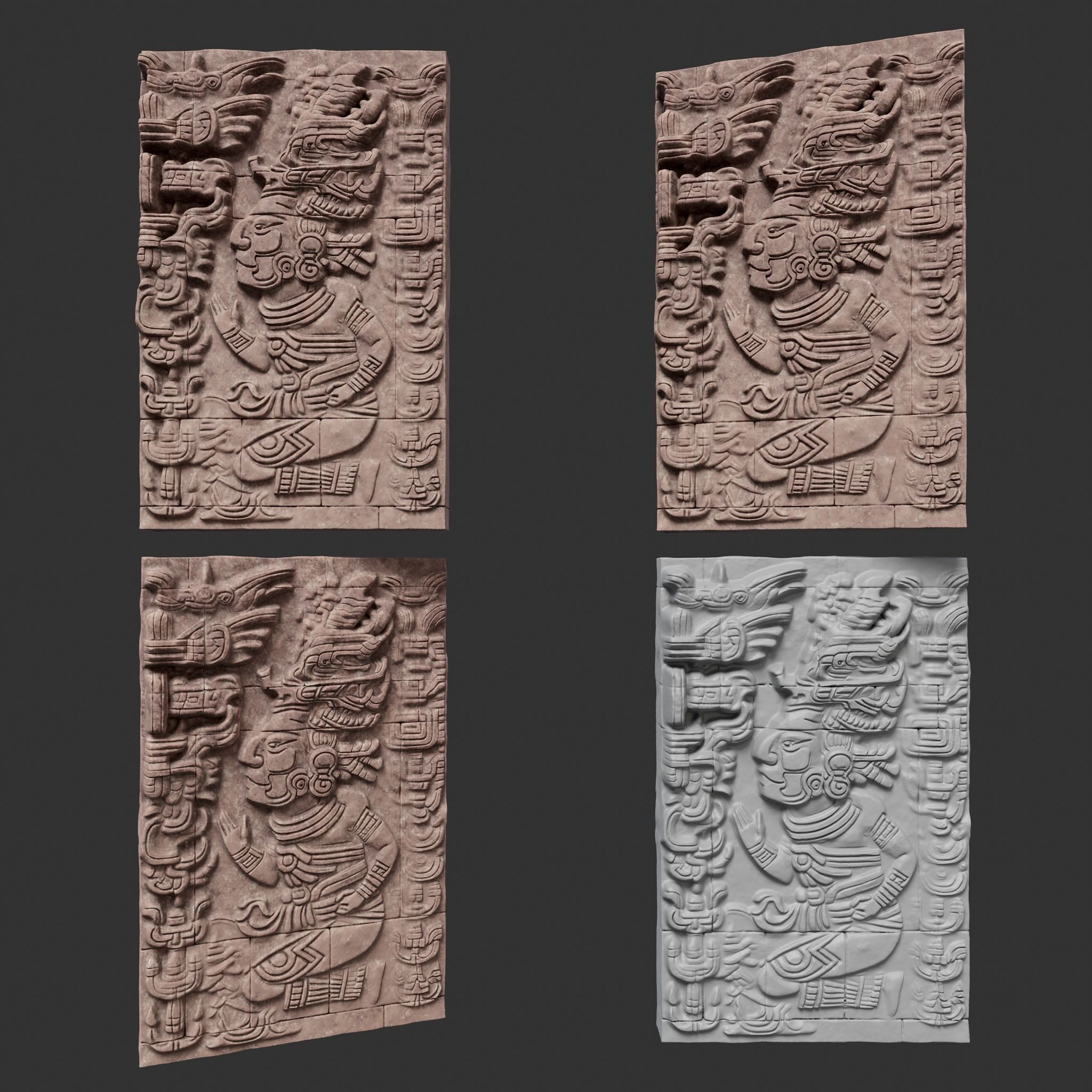 Low poly Yellow Mayan Temple Wall 230719 Low-poly 3D model_27