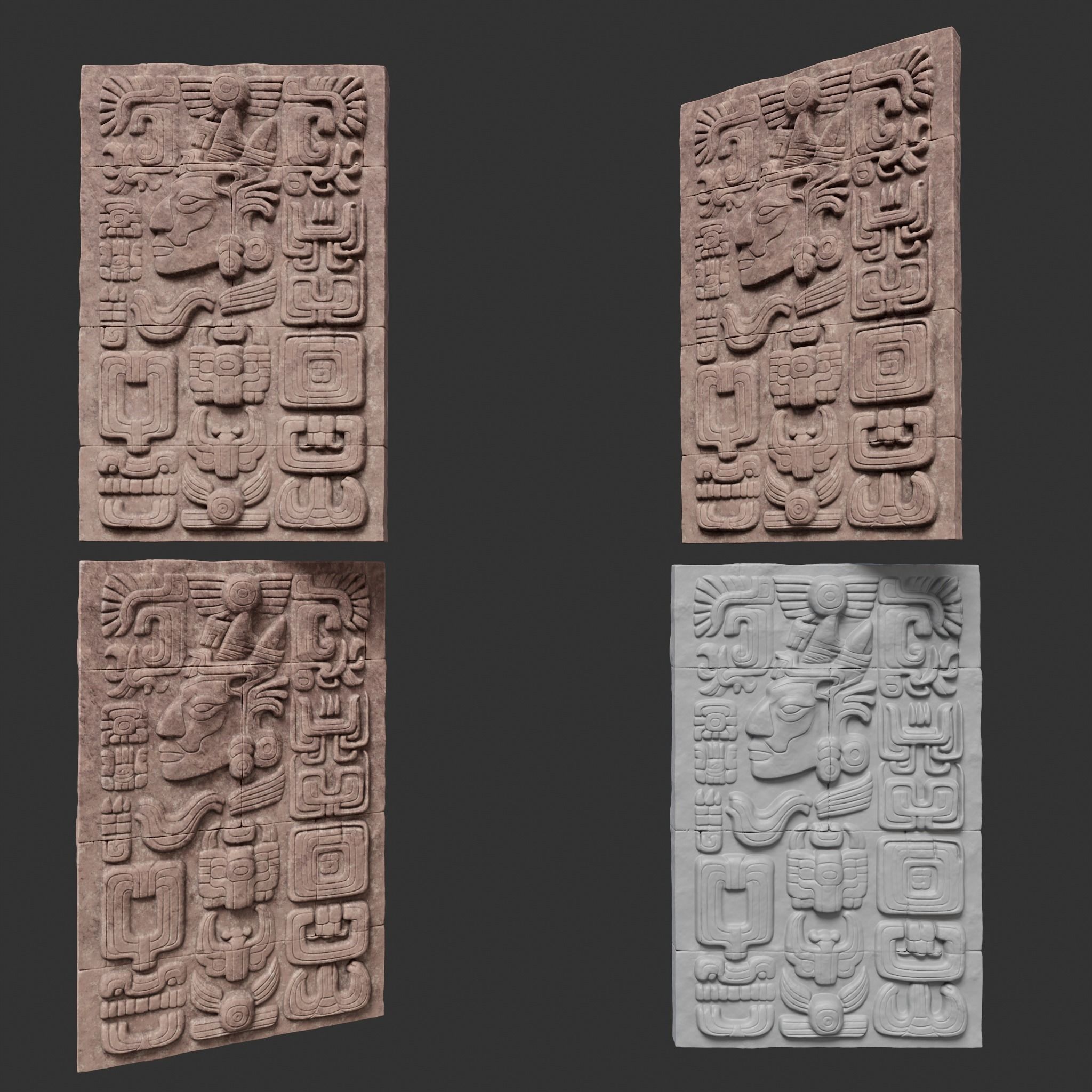 Low poly Yellow Mayan Temple Wall 230719 Low-poly 3D model_7