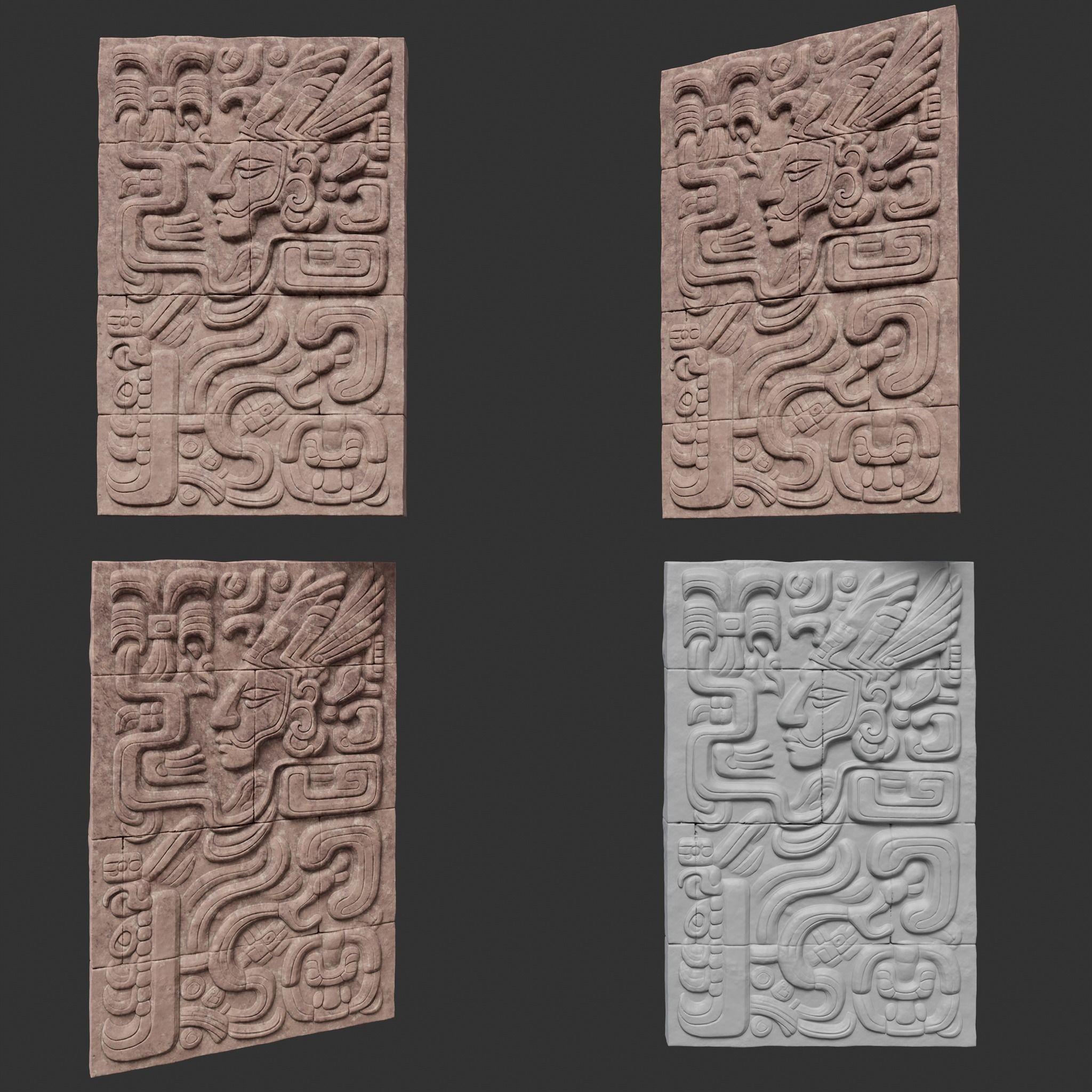 Low poly Yellow Mayan Temple Wall 230719 Low-poly 3D model_11