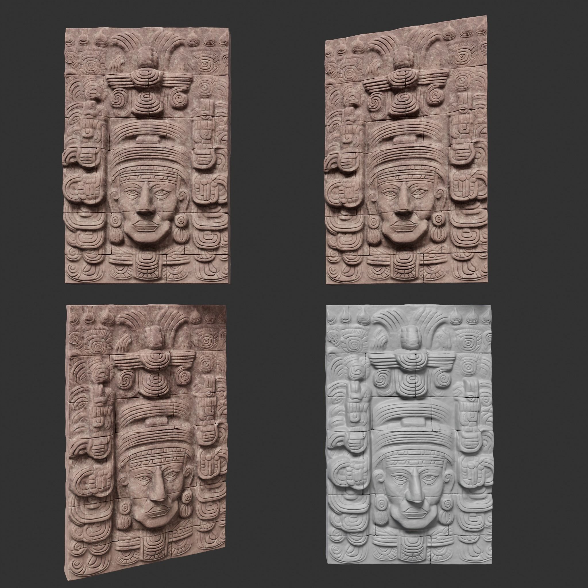 Low poly Yellow Mayan Temple Wall 230719 Low-poly 3D model_17