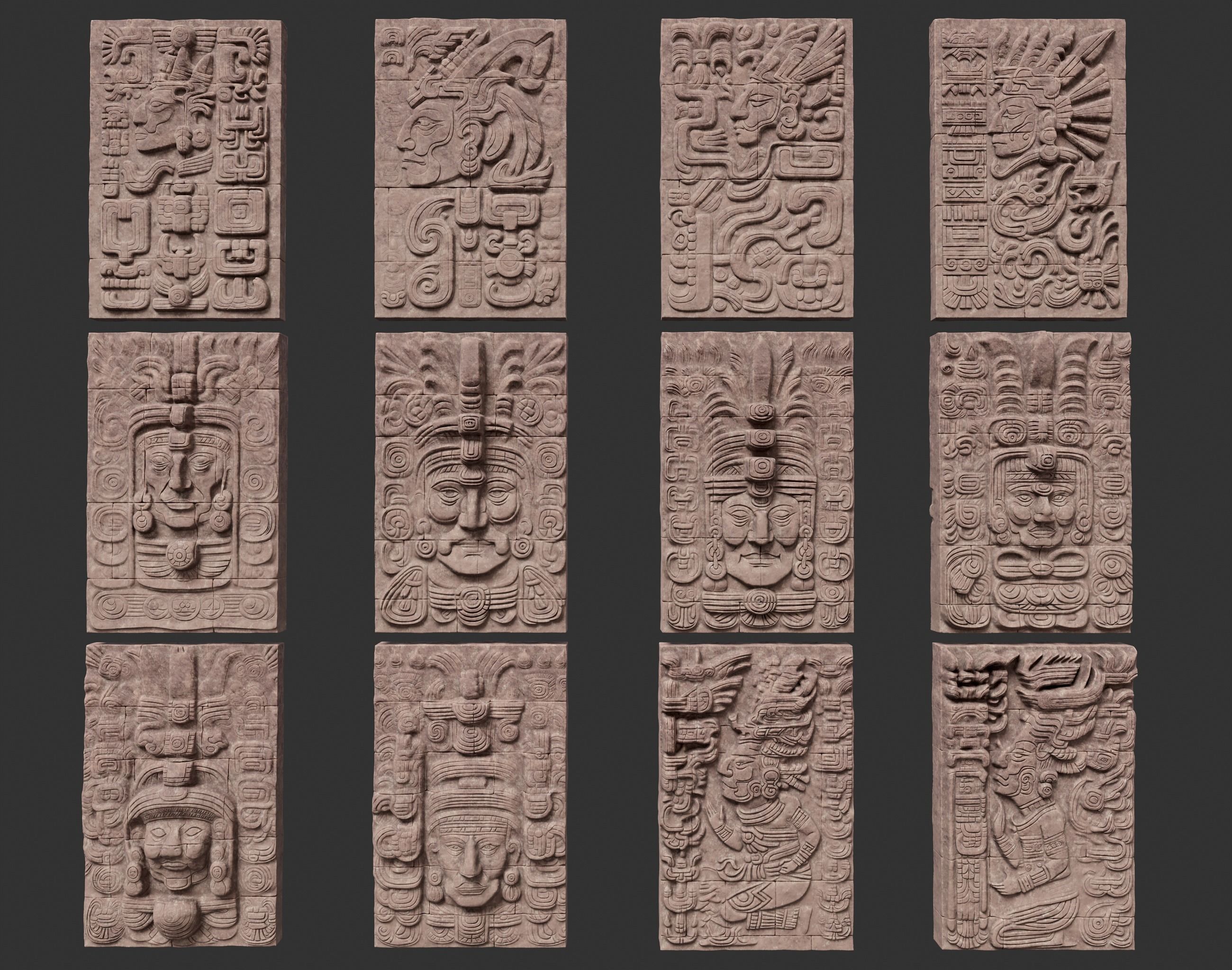 Low poly Yellow Mayan Temple Wall 230719 Low-poly 3D model_2