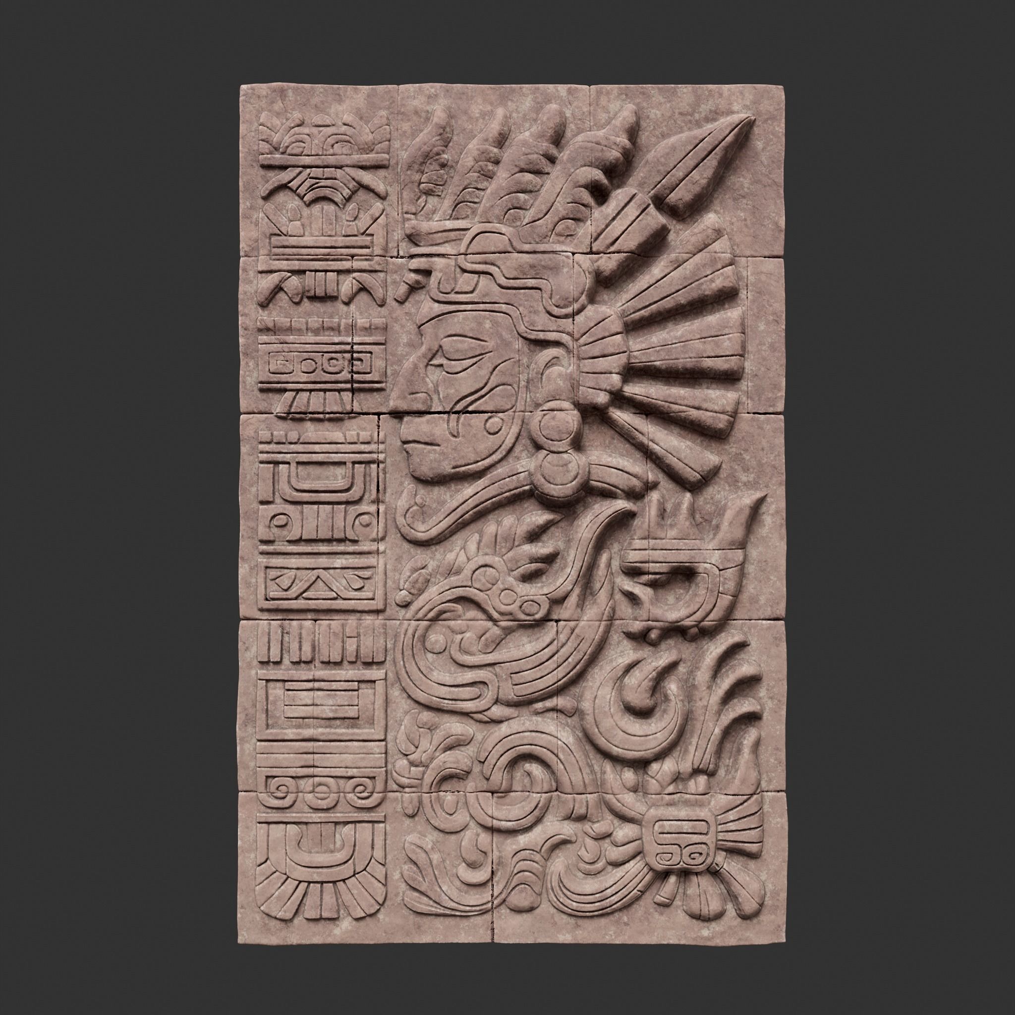 Low poly Yellow Mayan Temple Wall 230719 Low-poly 3D model_12