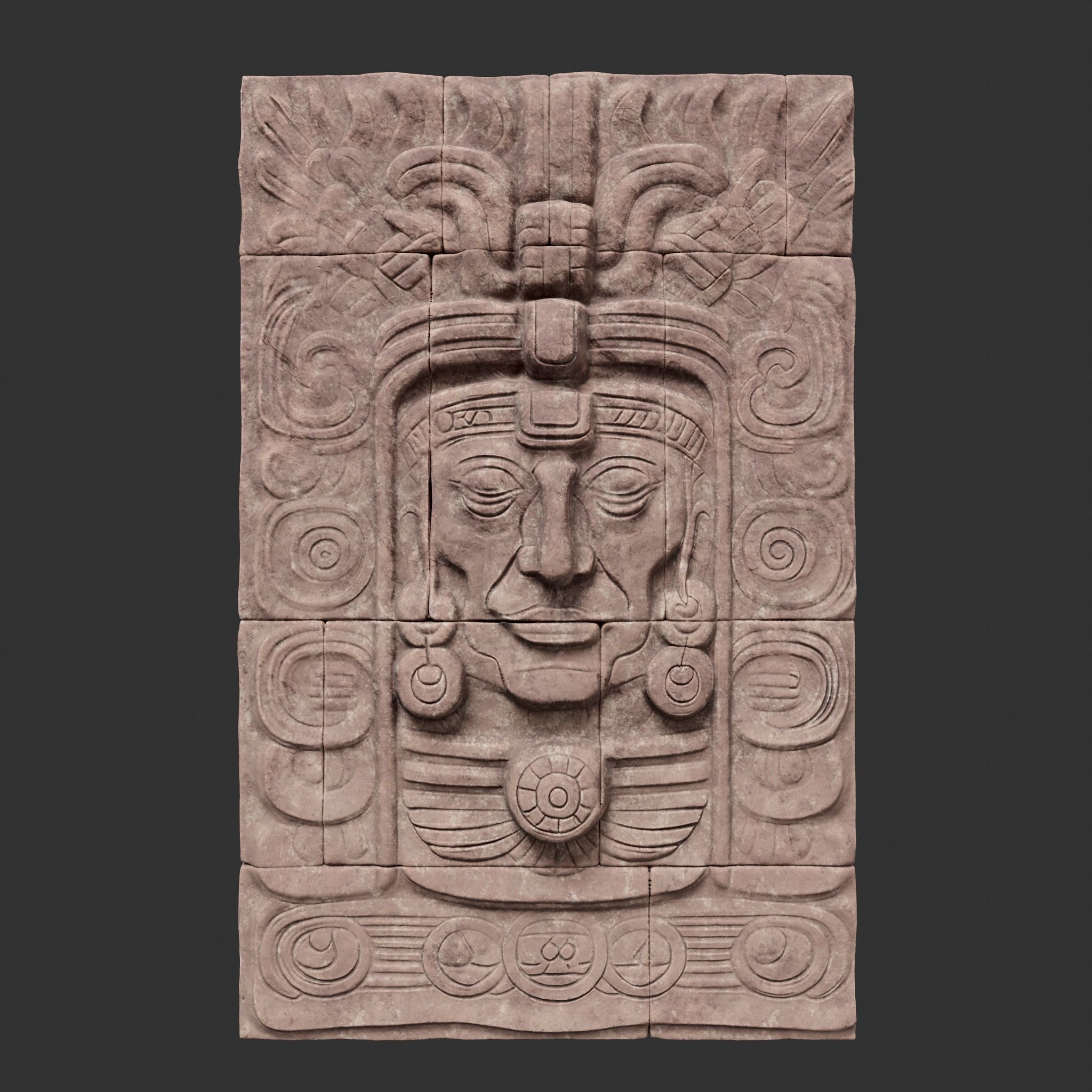 Low poly Yellow Mayan Temple Wall 230719 Low-poly 3D model_18