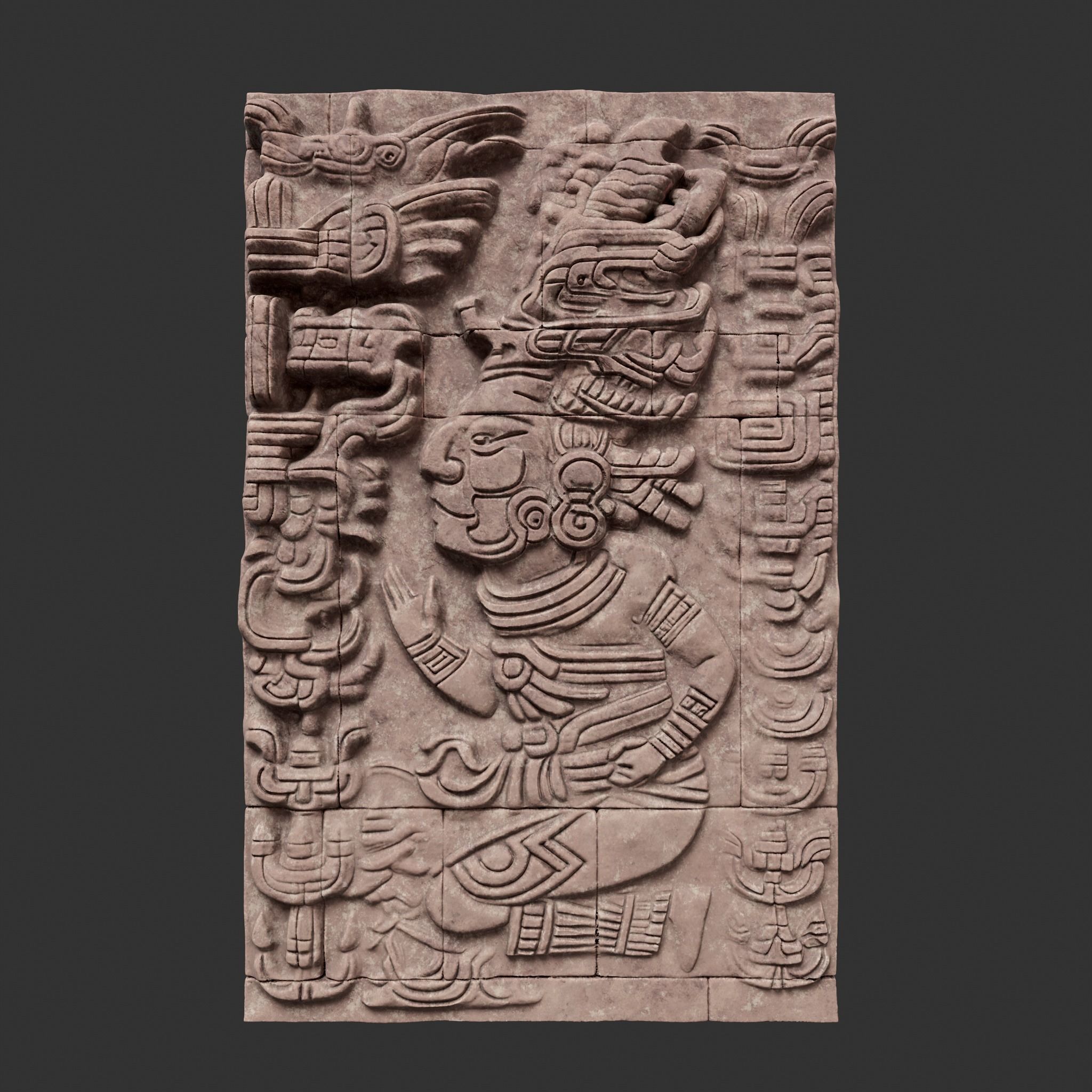 Low poly Yellow Mayan Temple Wall 230719 Low-poly 3D model_26
