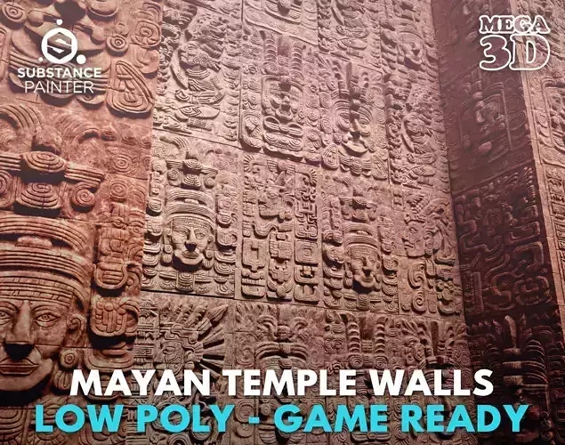 Low poly Yellow Mayan Temple Wall 230719