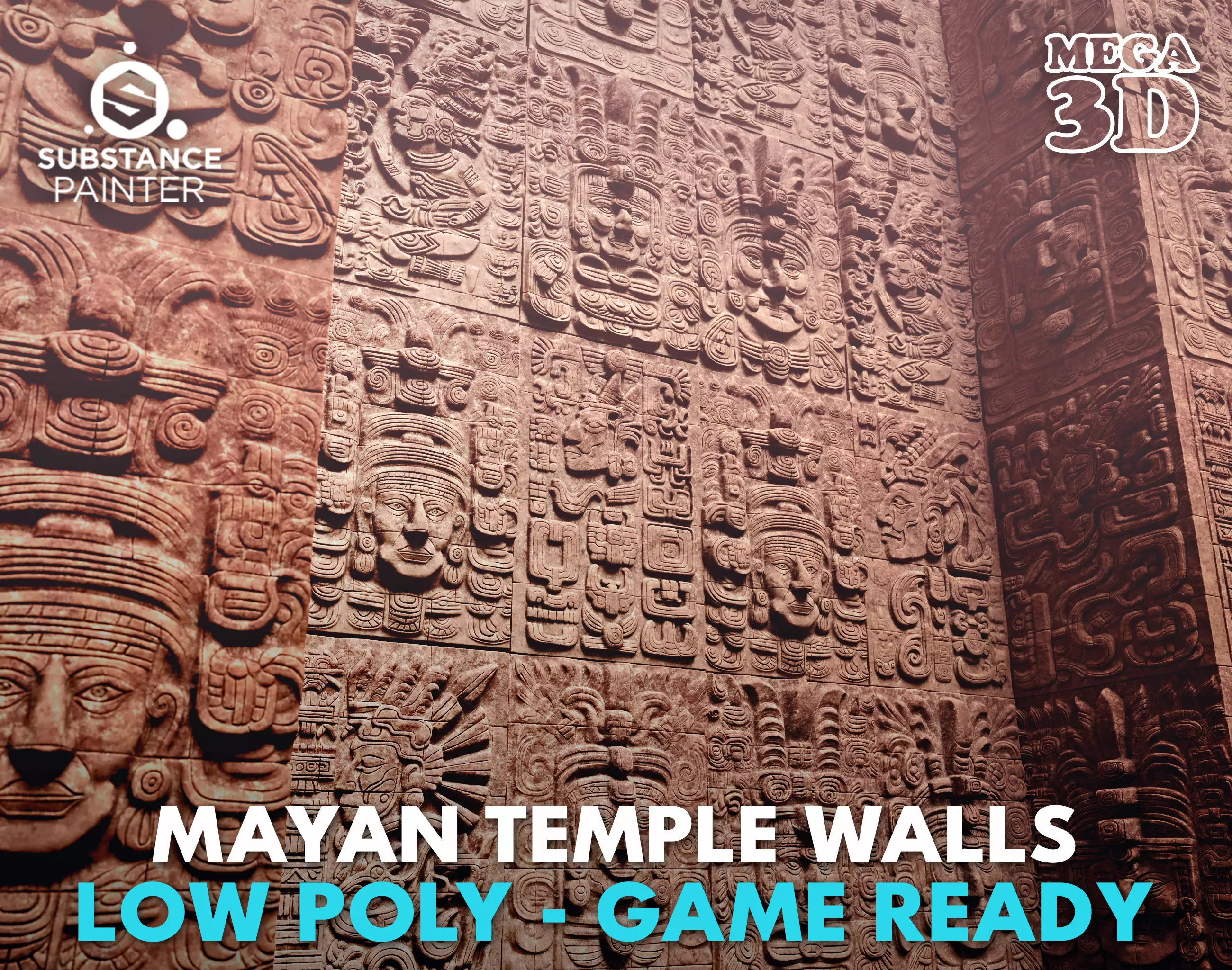 Low poly Yellow Mayan Temple Wall 230719 Low-poly 3D model_0