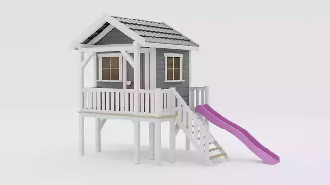Wooden playhouse with slide 3D model