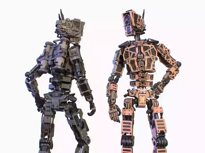 Military robot character Unity UE lowpoly gameready rigged model Low-poly 3D model