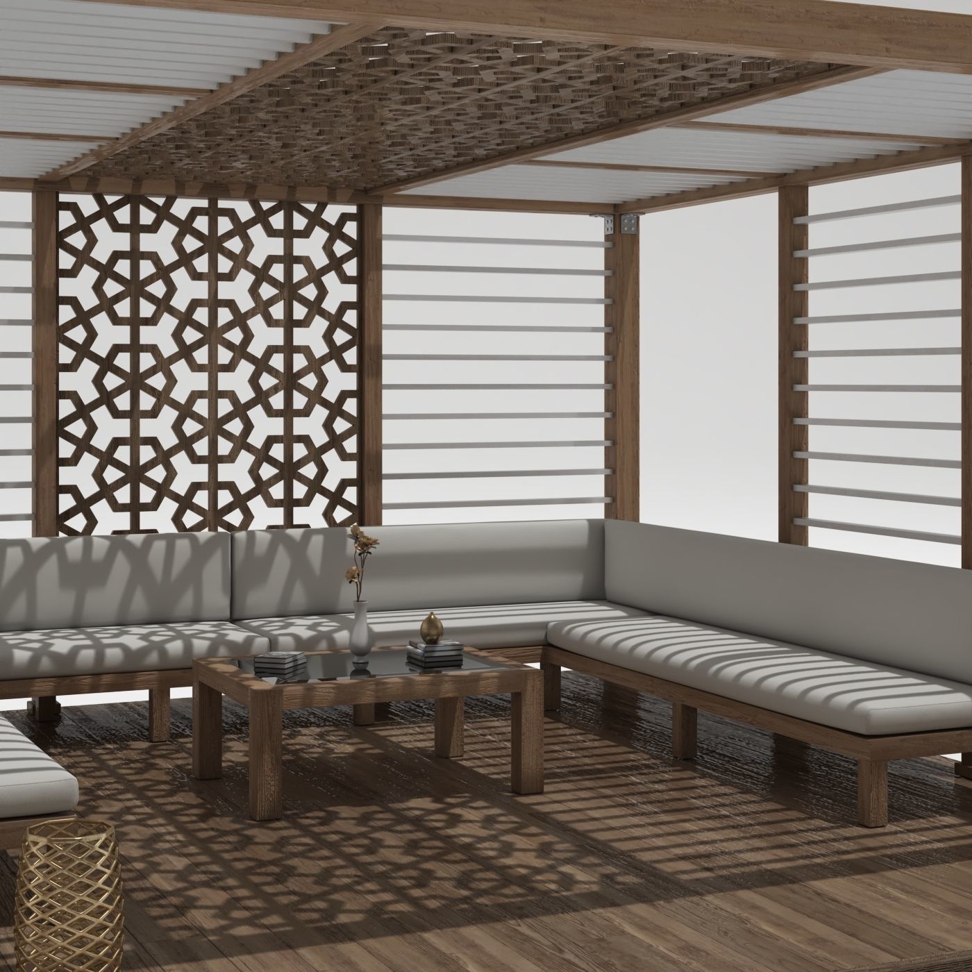 Wood Pattern Gazebo  3D model_1