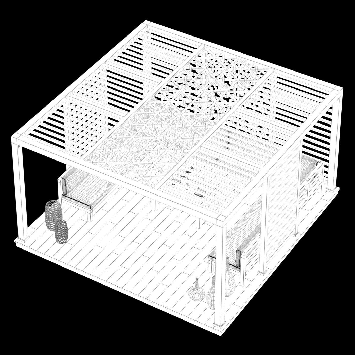 Wood Pattern Gazebo  3D model_4