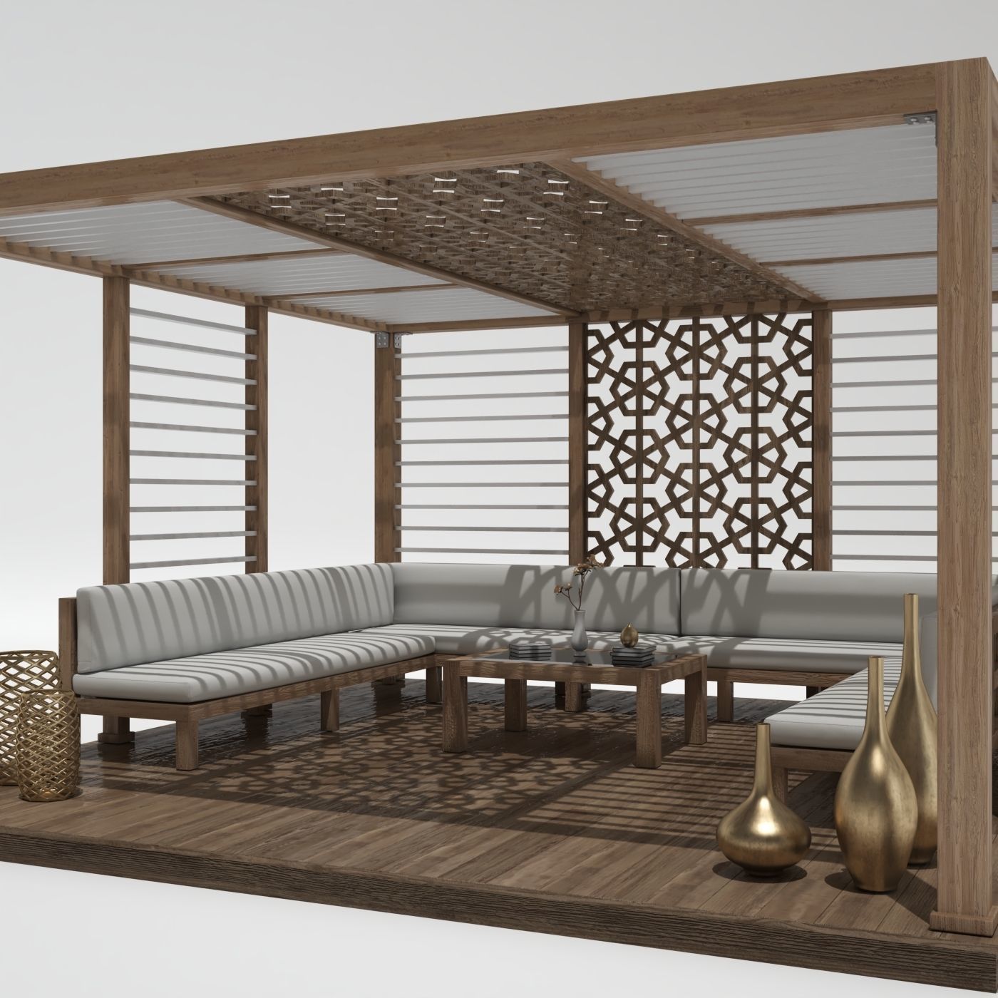 Wood Pattern Gazebo  3D model_2