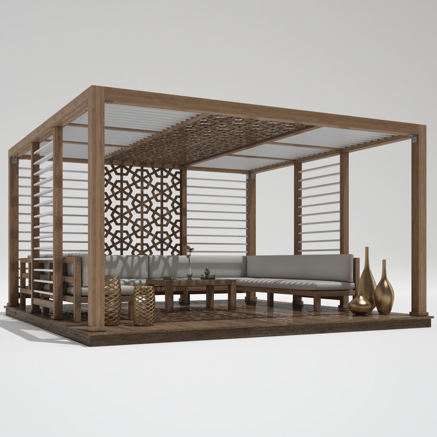 Wood Pattern Gazebo  3D model_3
