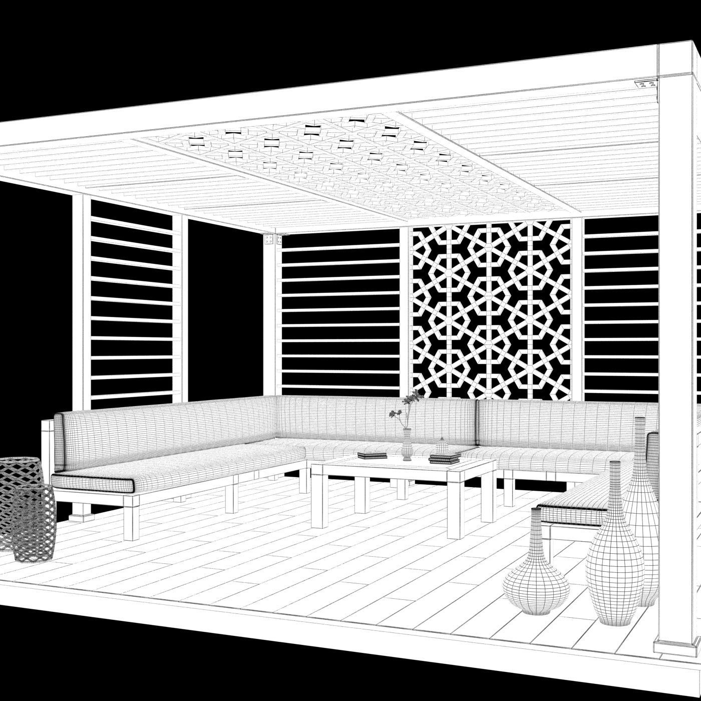 Wood Pattern Gazebo  3D model_5