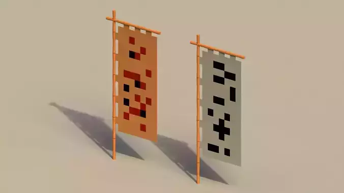 Low Poly Japanese Traditional Flags Low-poly 3D model