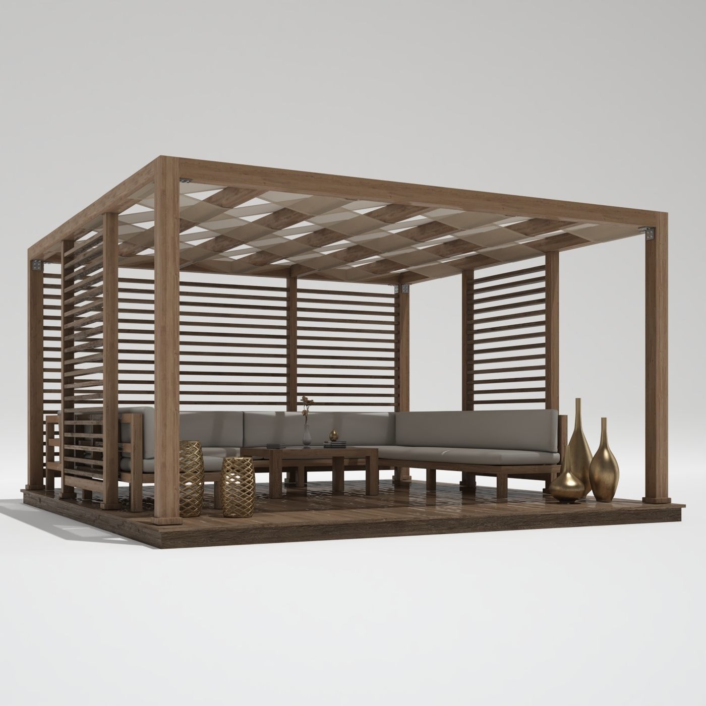 Wood Gazebo 3D model_2