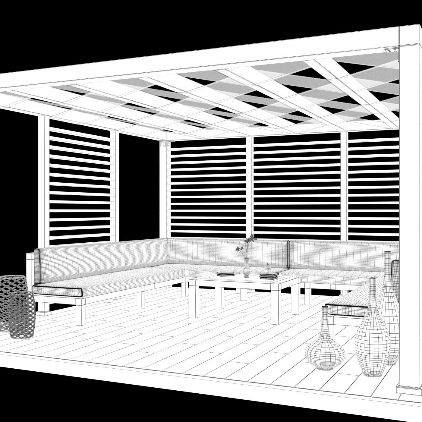 Wood Gazebo 3D model_7