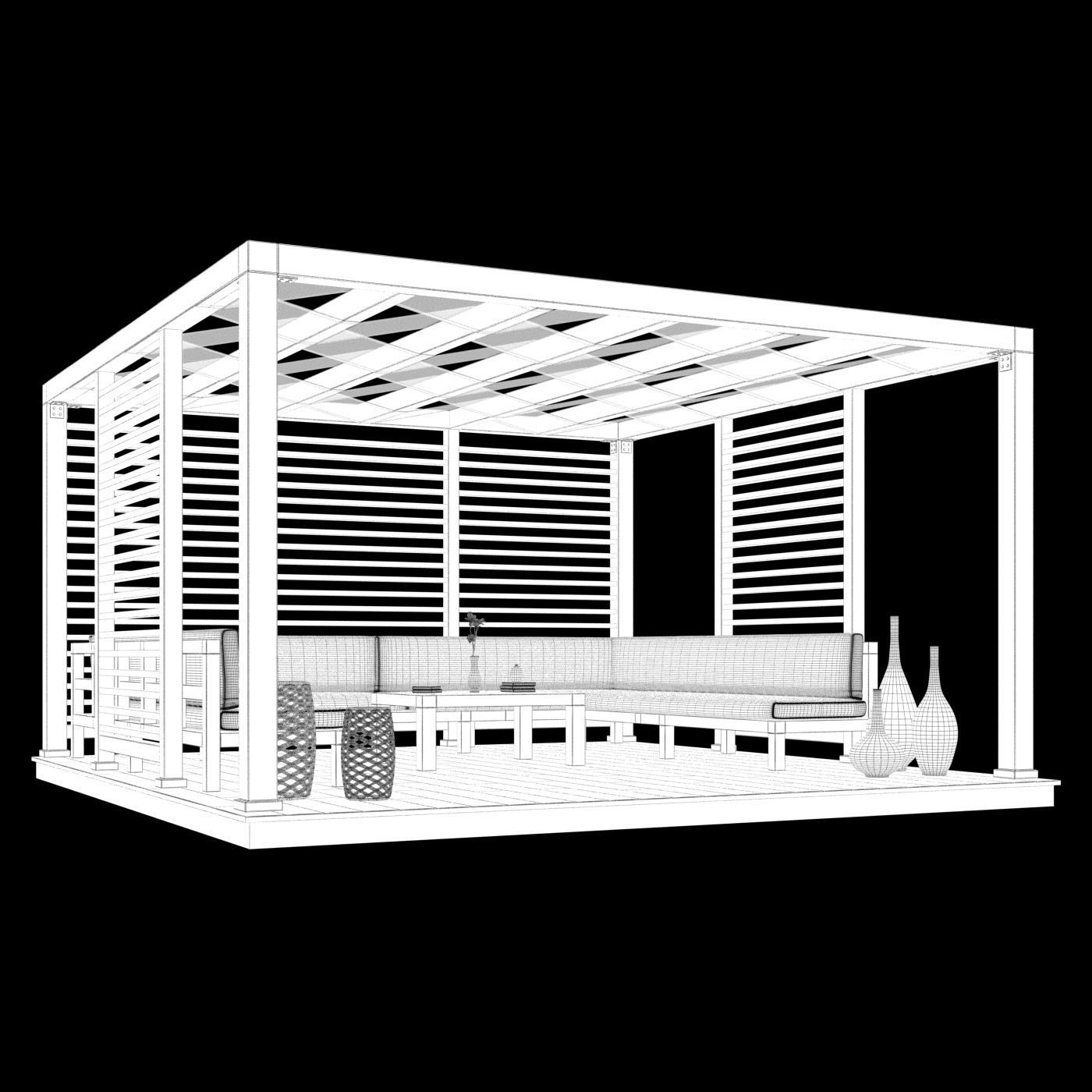 Wood Gazebo 3D model_6