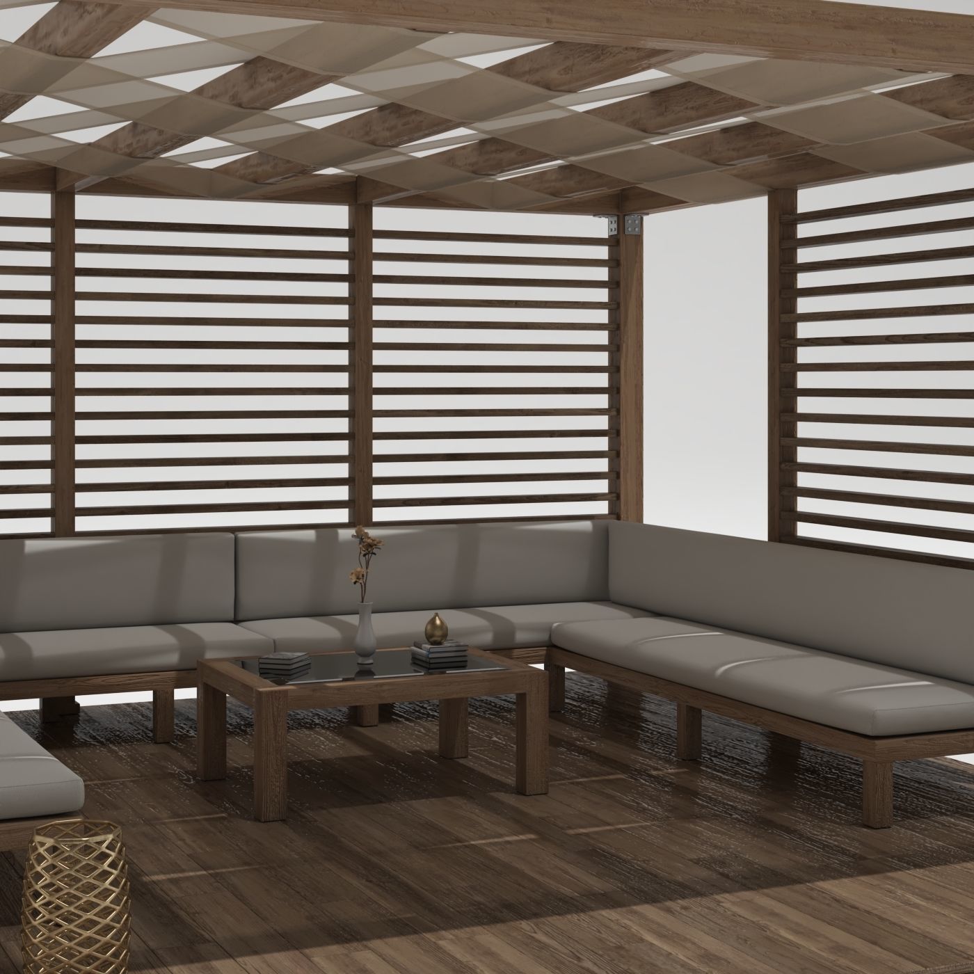 Wood Gazebo 3D model_4