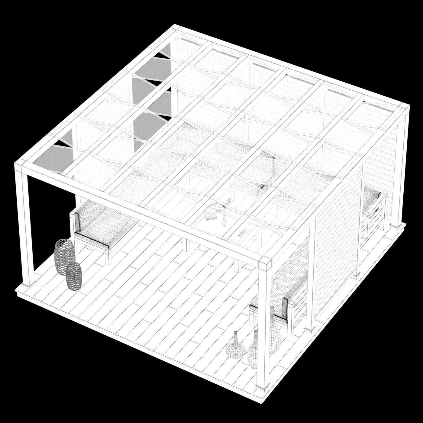 Wood Gazebo 3D model_1