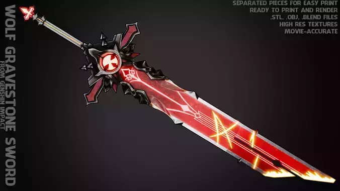 Genshin Impact Wolf Gravestone Sword for Cosplay 3D print model