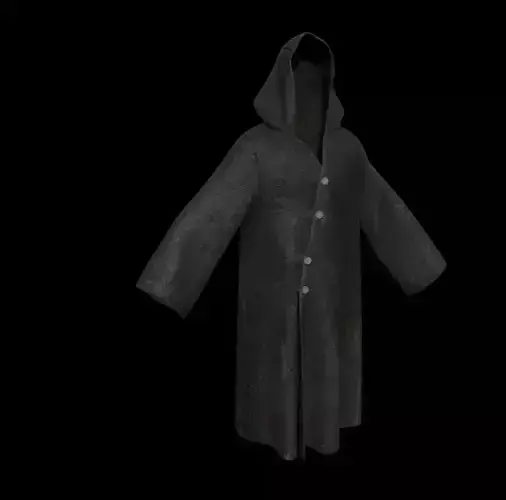 old damaged leather long jacket with hood