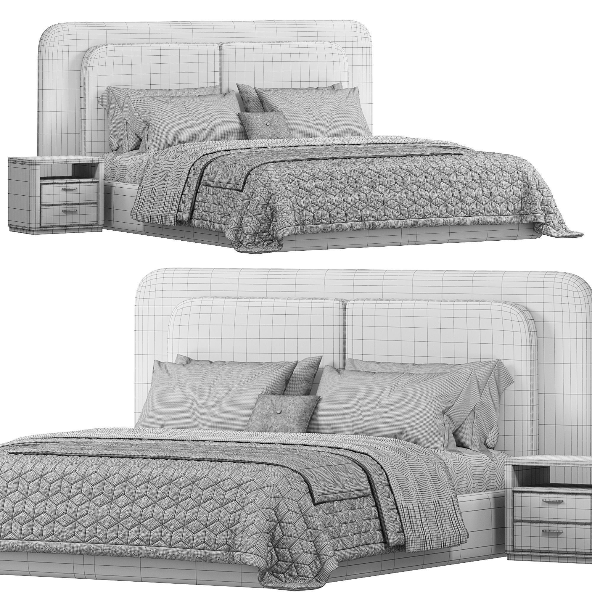 Soft bed Felini beige by wallytally 3D model_7