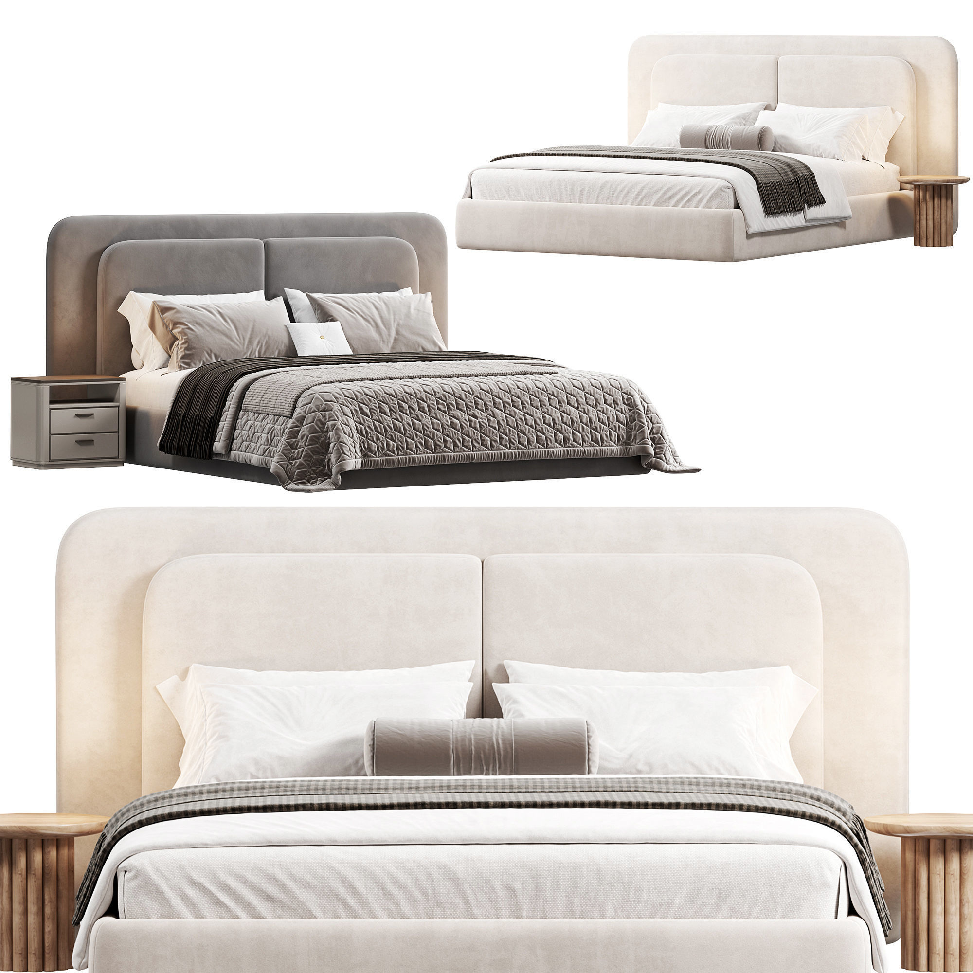 Soft bed Felini beige by wallytally 3D model_3