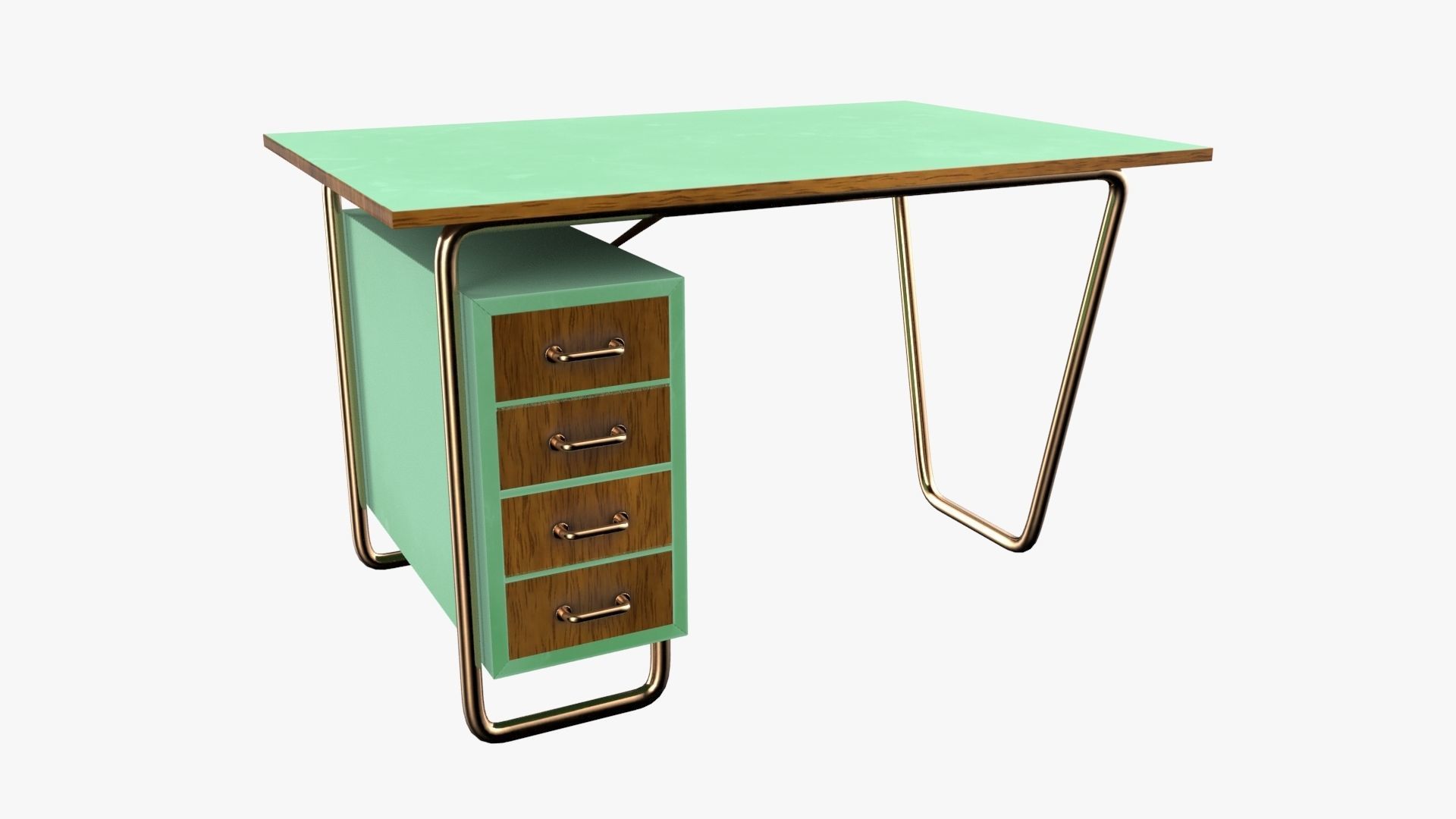 Czech Tubular Desk Working Desk Green 3D model_1