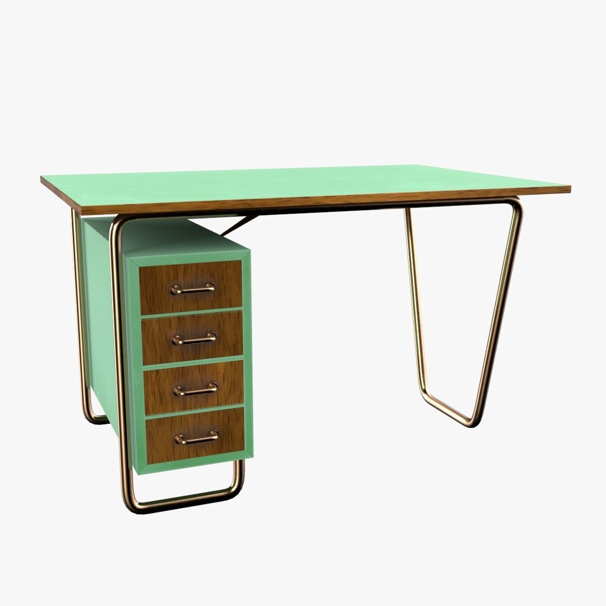 Czech Tubular Desk Working Desk Green 3D model_22