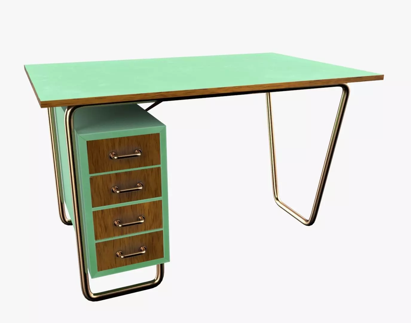 Czech Tubular Desk Working Desk Green 3D model_0