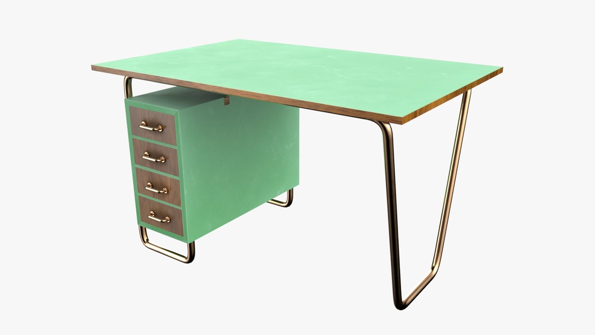 Czech Tubular Desk Working Desk Green 3D model_2