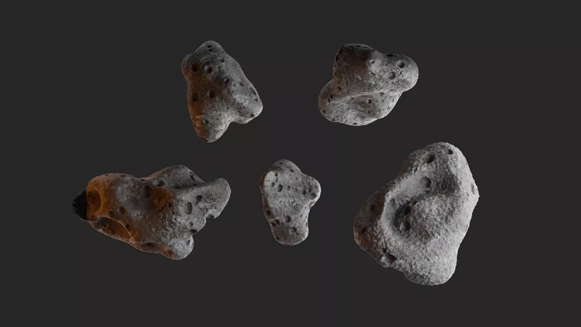 Detailed asteroid space rocks high-poly set 4 3D model_0