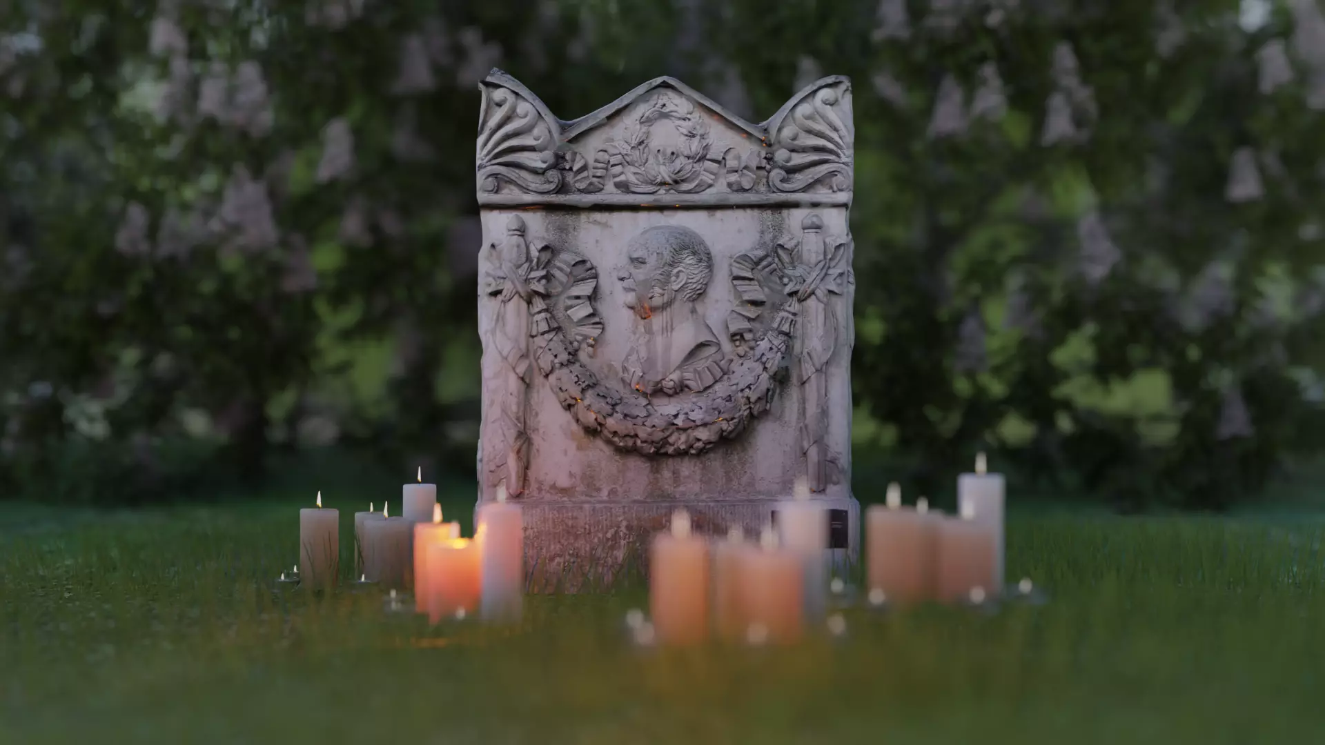 Gravestone sculpted image of a head in profile Free low-poly 3D model
