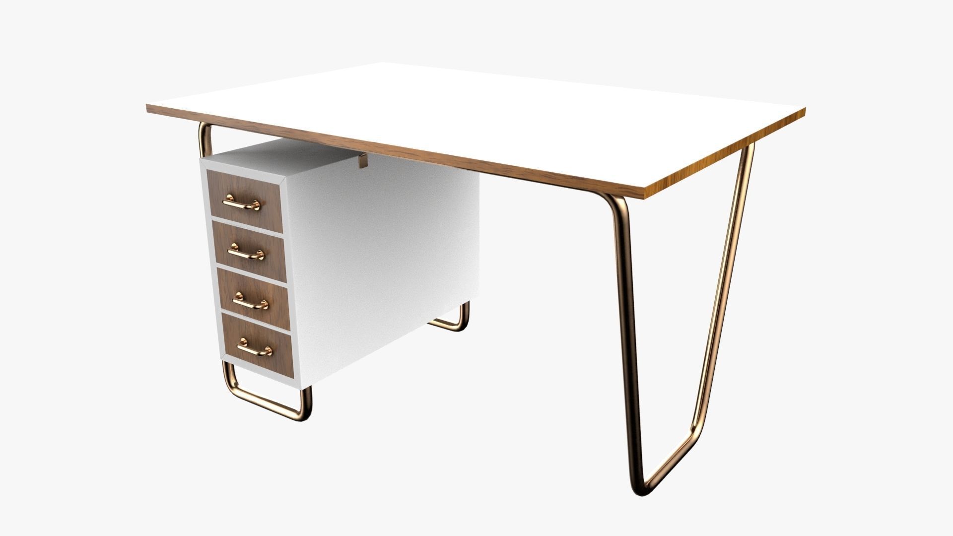 Czech Tubular Desk Working Desk White 3D model_2