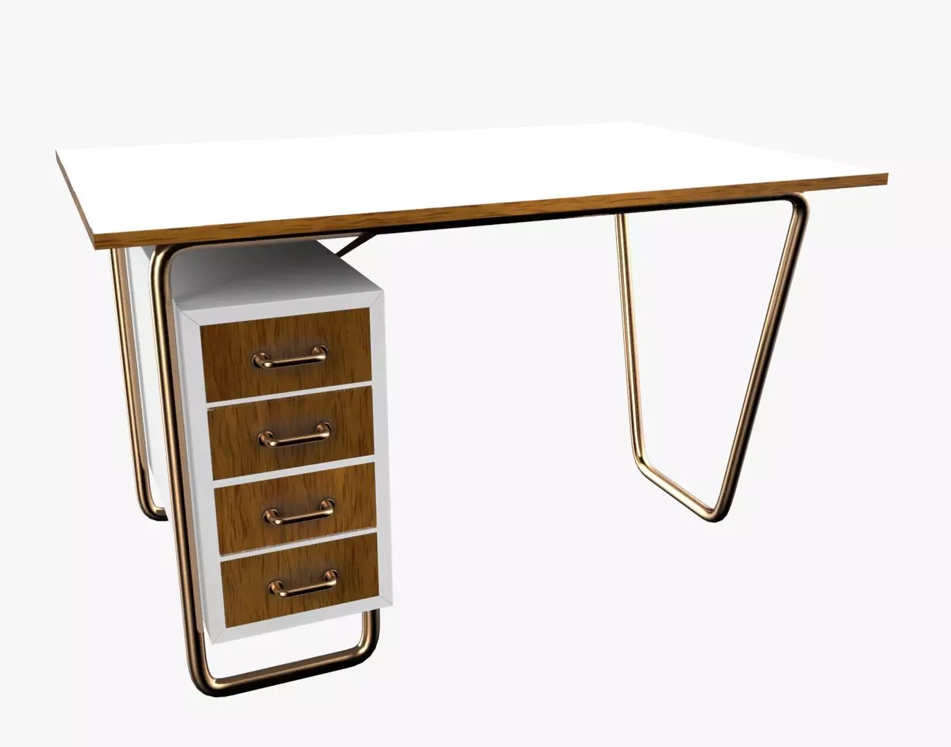 Czech Tubular Desk Working Desk White 3D model_0