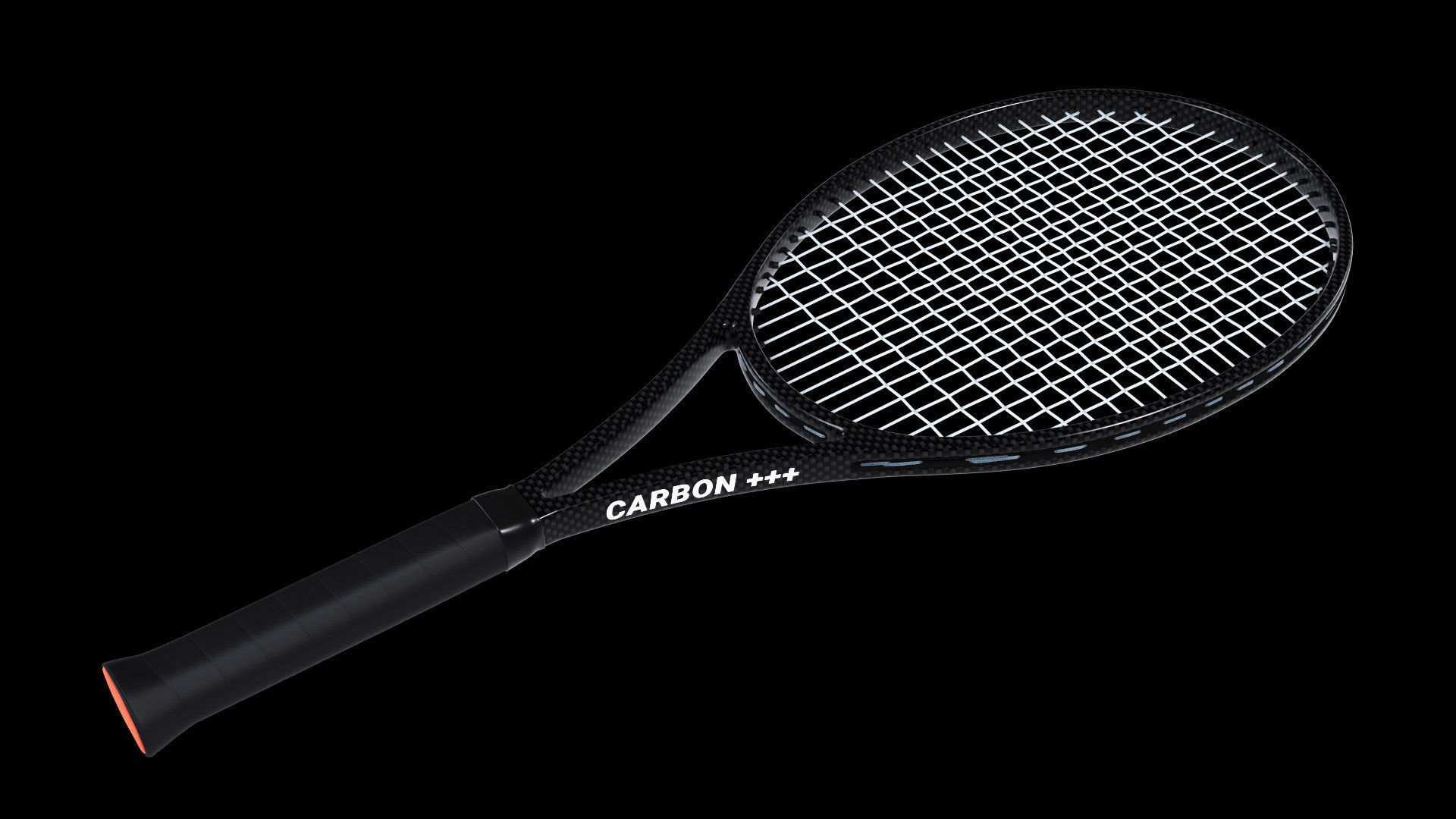 Tennis racket carbon fiber black 3D model_2