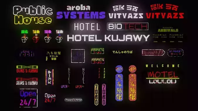 Rusty Neons Signs Low Poly Pack