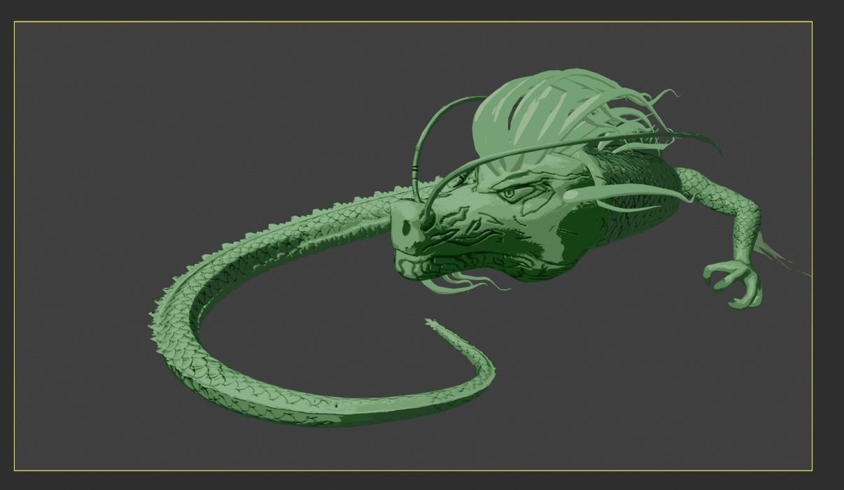 3d stylized green asian dragon model Blender Texture painted Low-poly 3D model_1