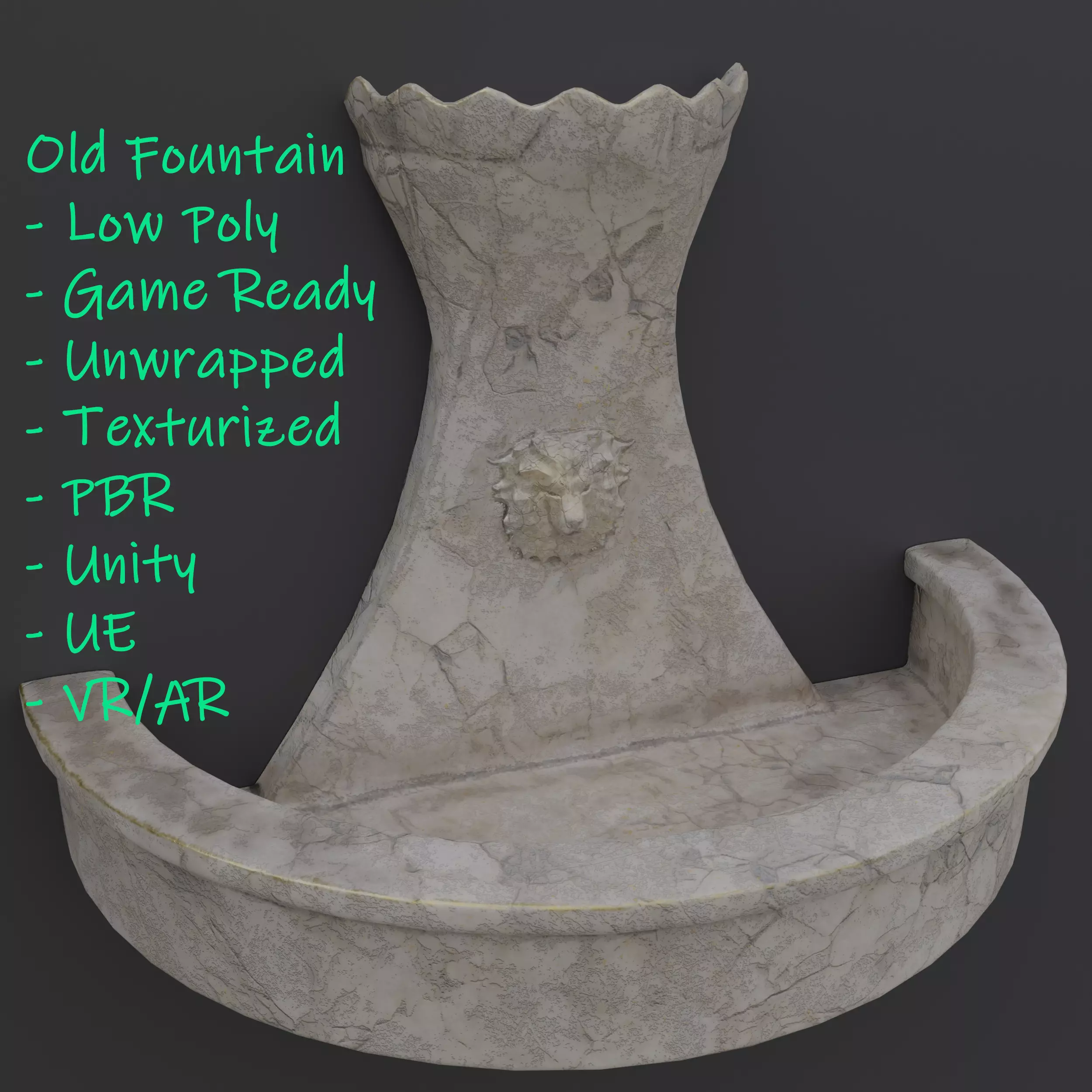 Old Lion Fountain Low-poly 3D model_0