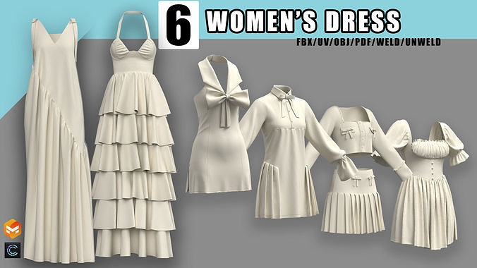 6 basic women s clothes  3D model