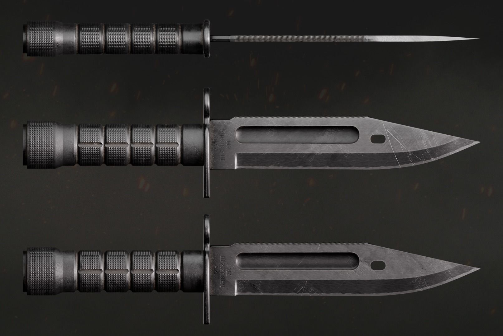 Army Black Knife Low-poly 3D model_4