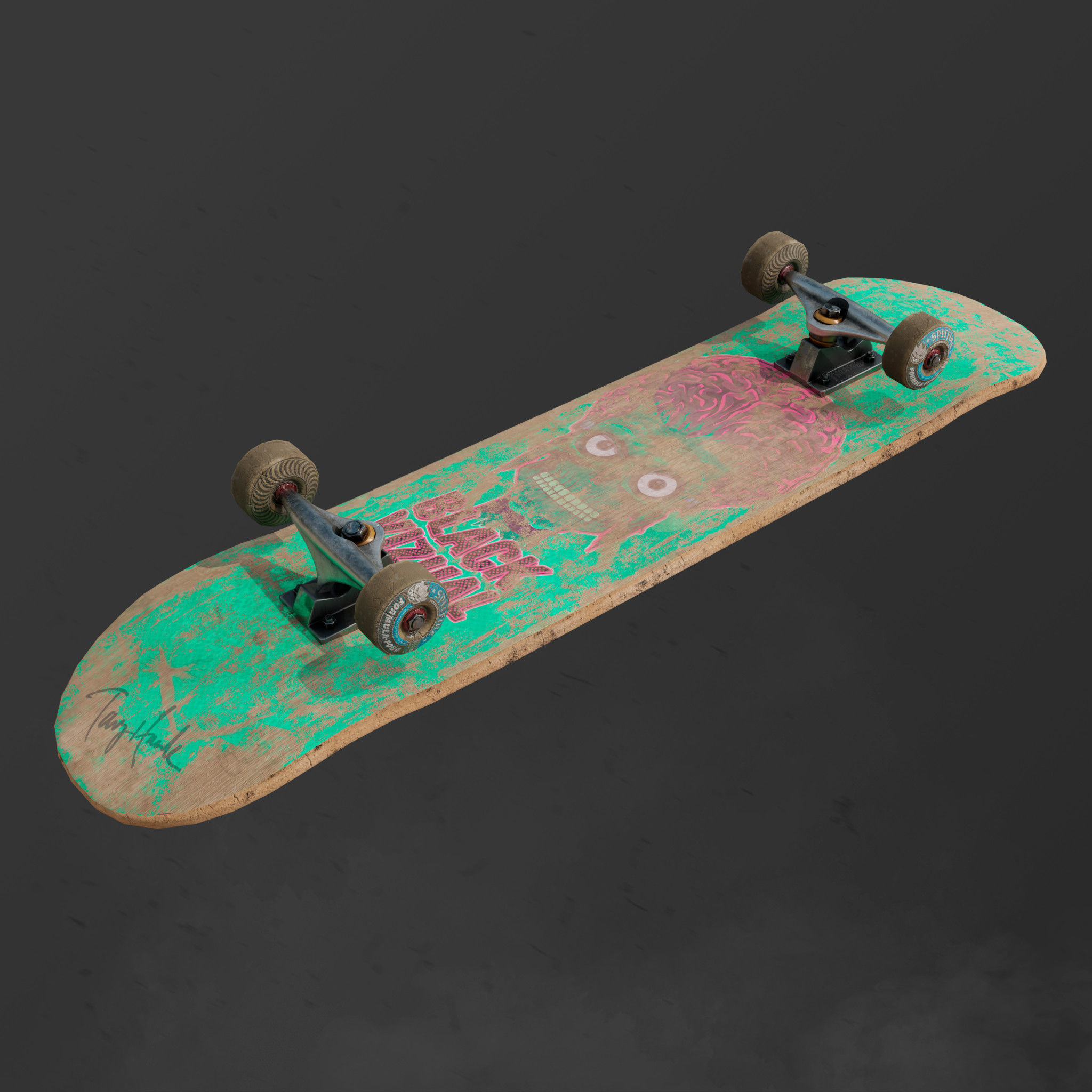 Old Skateboard Low-poly 3D model_3