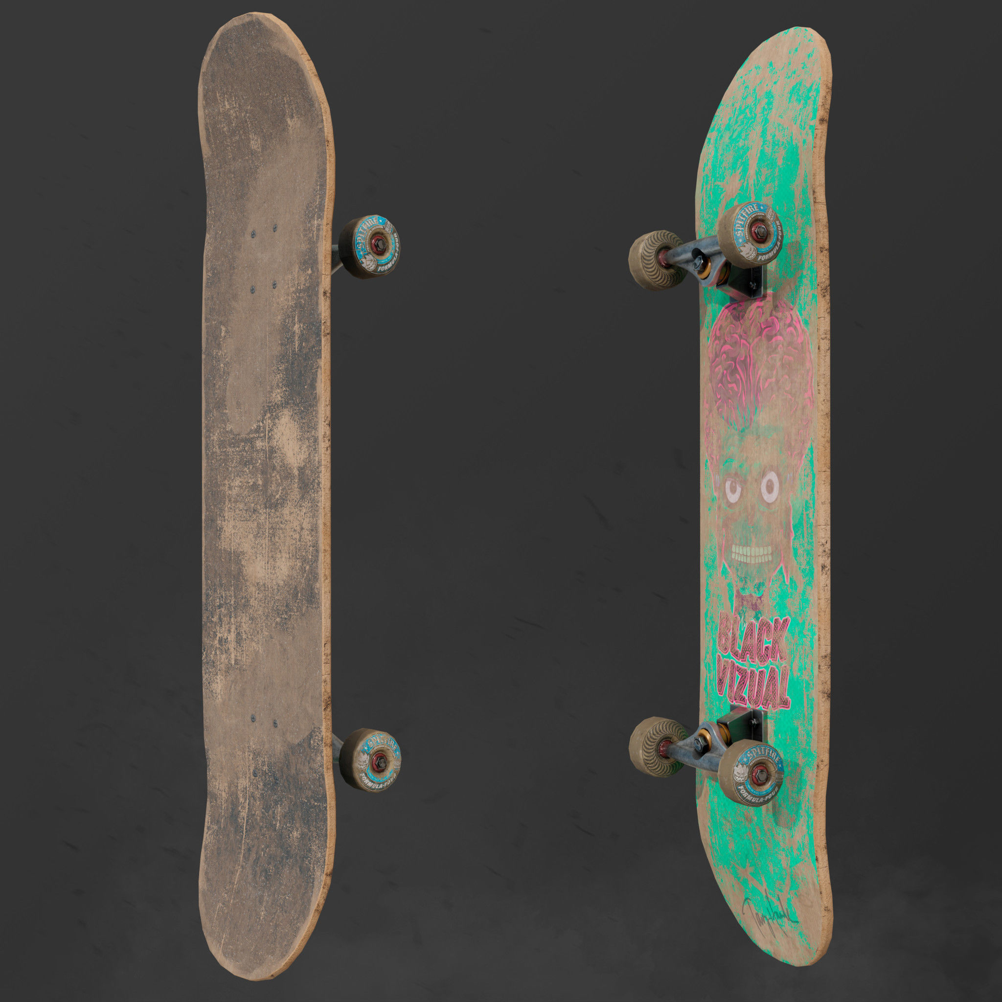 Old Skateboard Low-poly 3D model_1