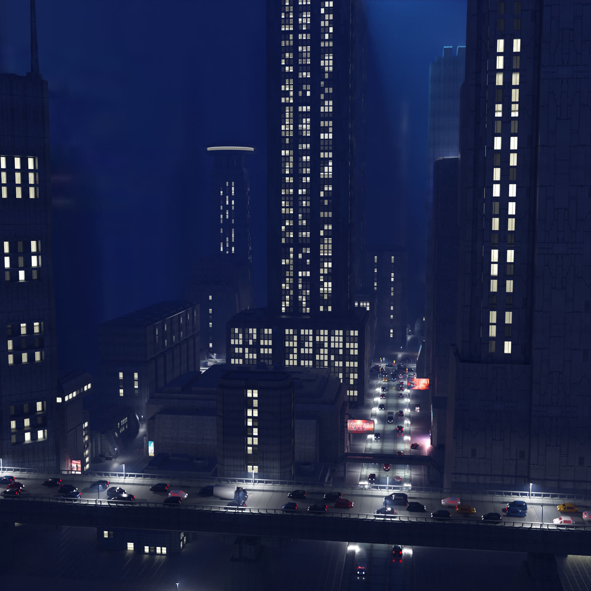 Cyberpunk City Scene - Blender - 50 Buildings with materials 3D model_6