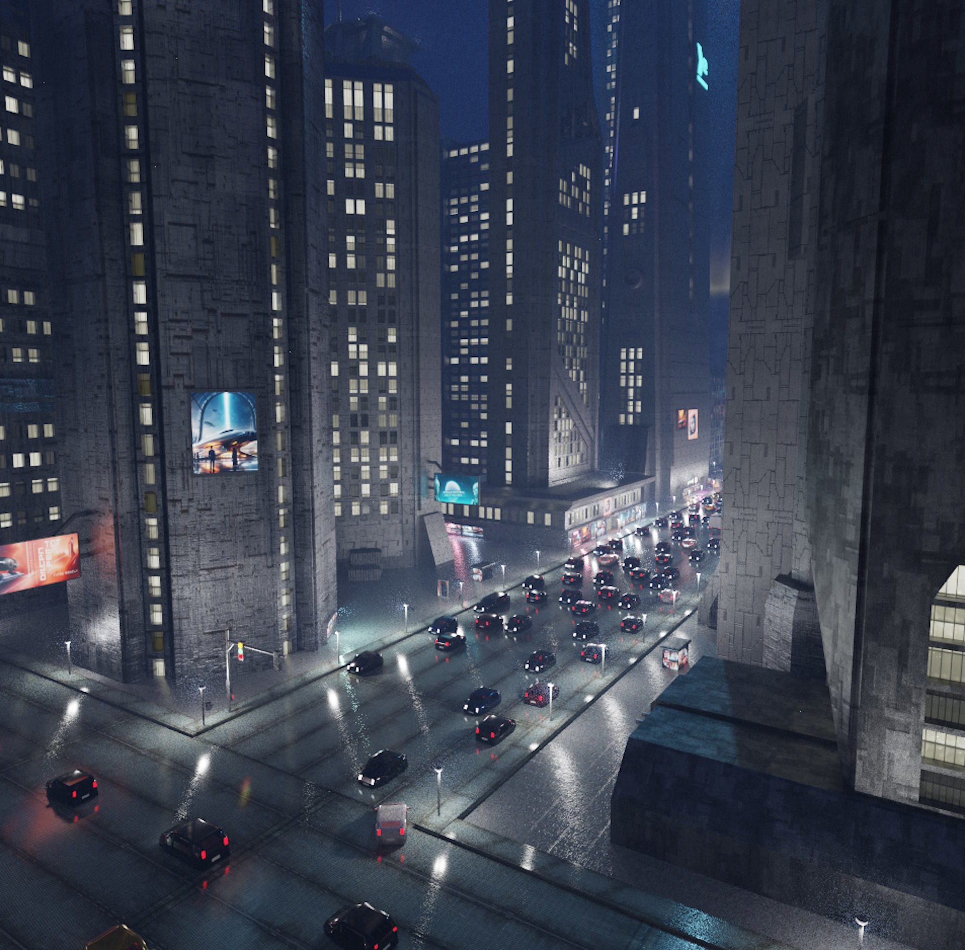 Cyberpunk City Scene - Blender - 50 Buildings with materials 3D model_9