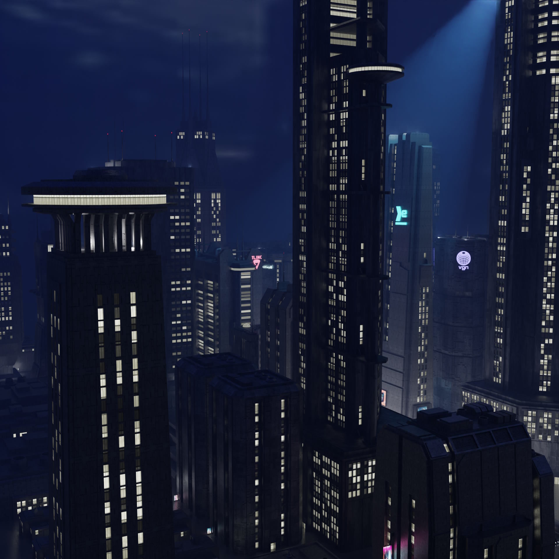 Cyberpunk City Scene - Blender - 50 Buildings with materials 3D model_7