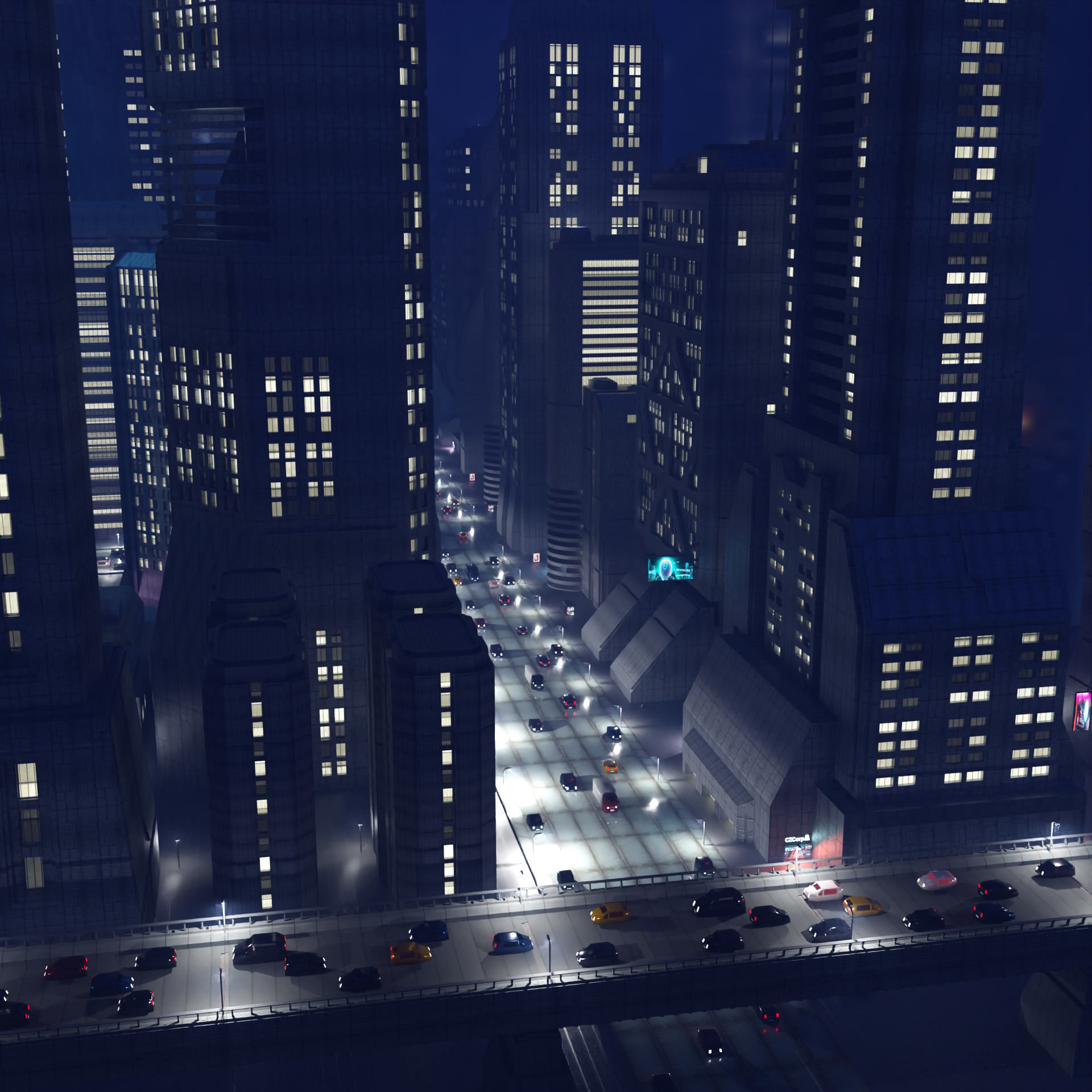 Cyberpunk City Scene - Blender - 50 Buildings with materials 3D model_3